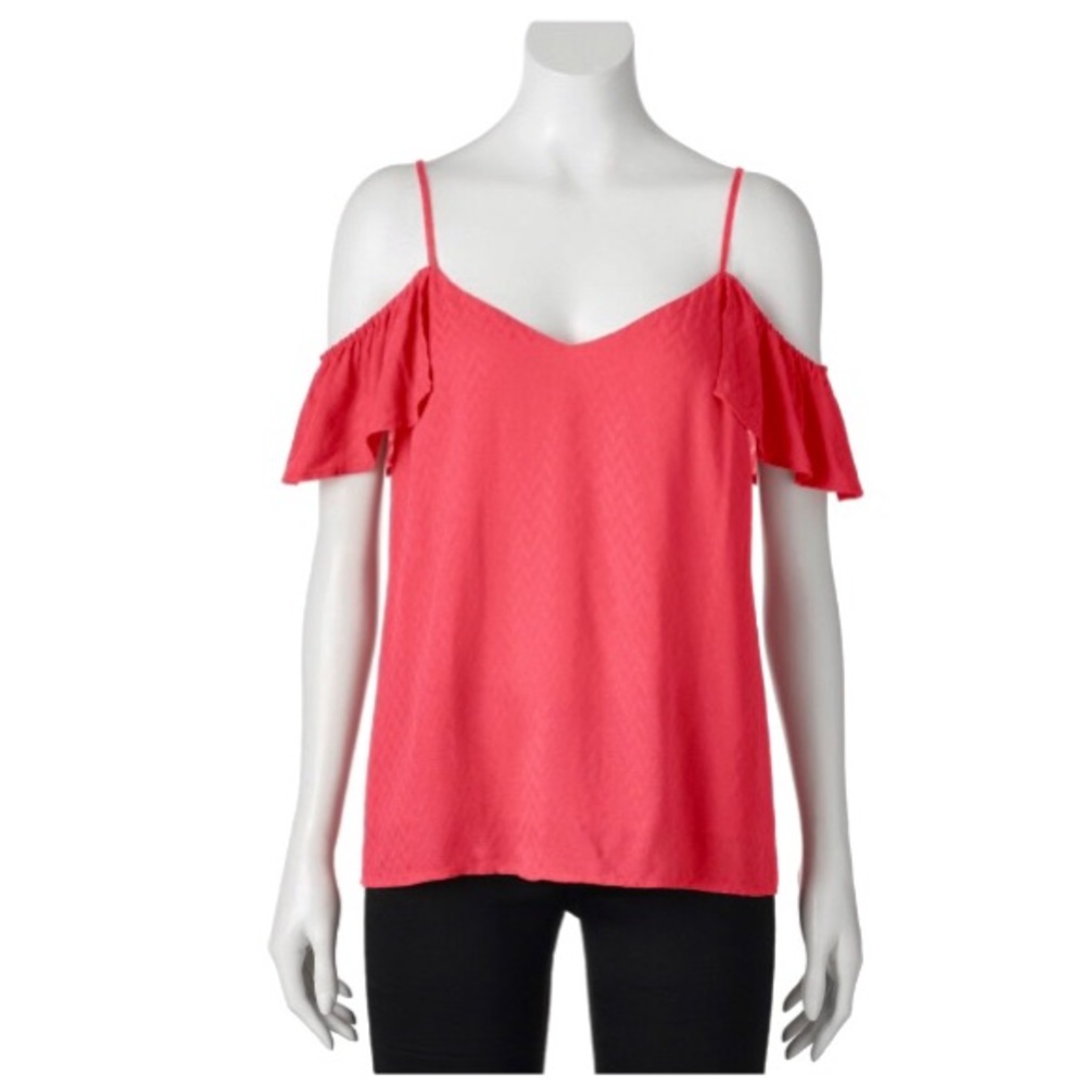 Candie's Flutter Pink Cold Shoulder Top Large